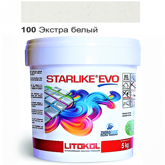 Затирка для плитки Litokol Starlike EVO 100 эпоксидная двухкомпонентная 5 кг Экстра белый - фото 2