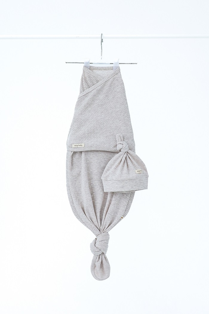 Пеленка-кокон детская с шапочкой Каспер летняя перфорированная универсальная на липучках 0-9 мес. 1 м Бежевый меланж (MG180)