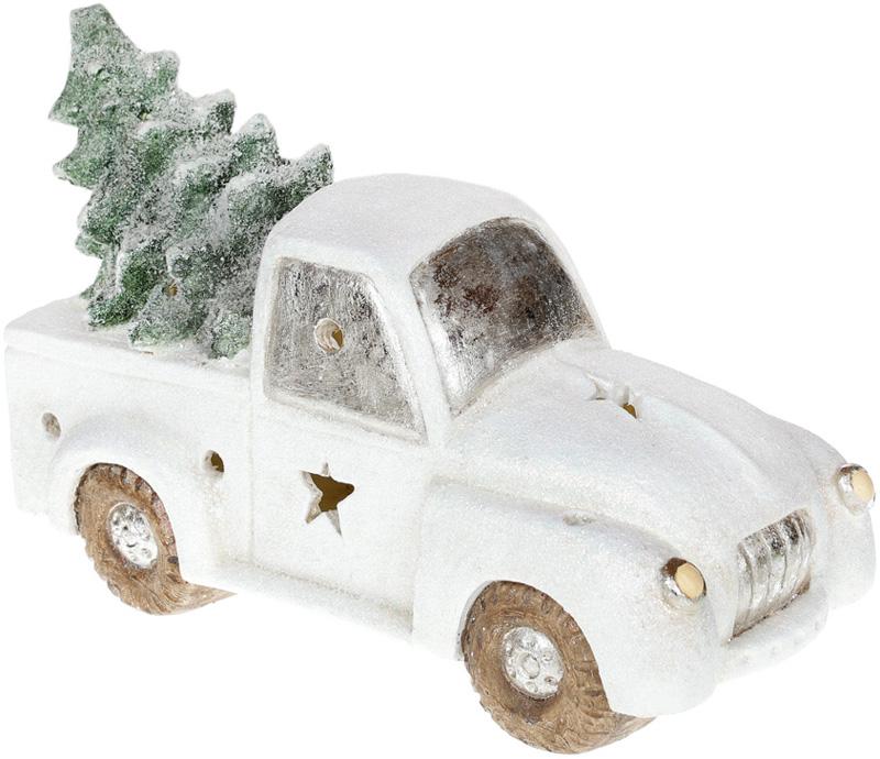 Декоративный Белый автомобиль с елью 40,3 см с Led-подсветкой (BD-711-324)