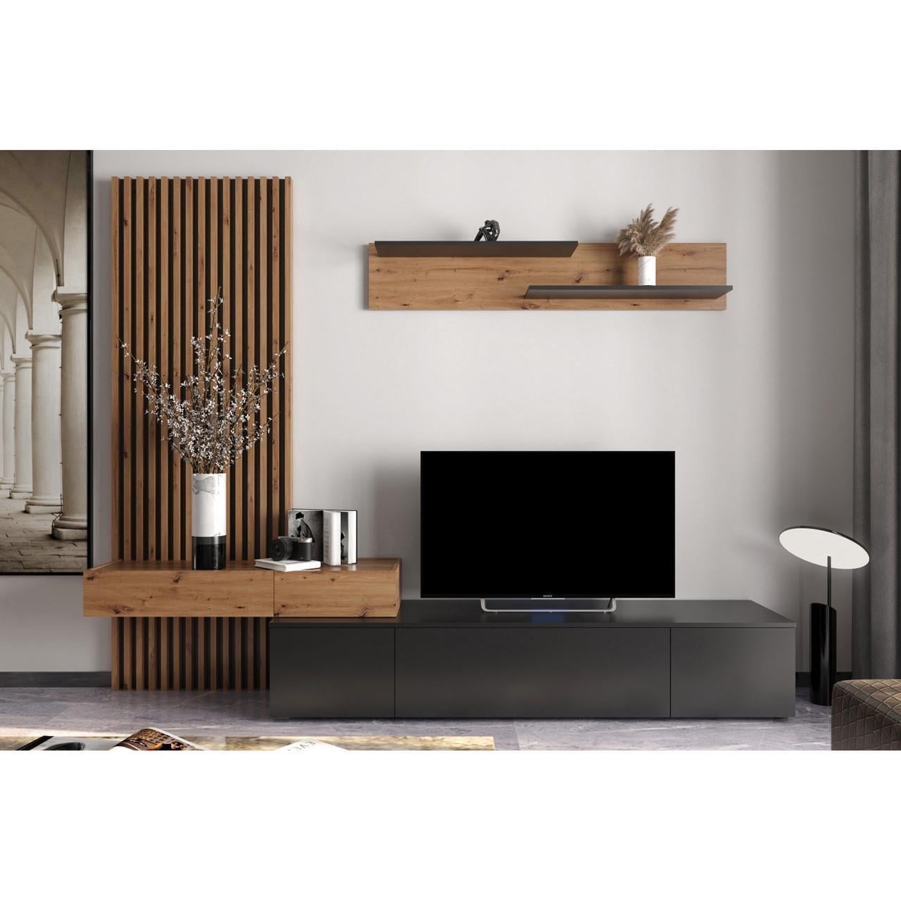 Стенка для гостиной модульная Гербор Ребека плюс Дуб Артизан/Черный (GRB-1920)