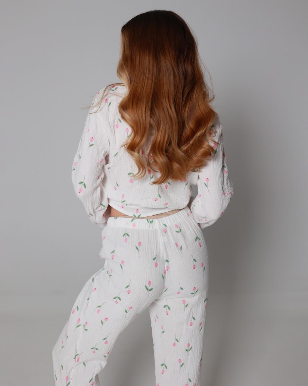 Костюм домашний пижама женская из муслина рубашка со штанами Розовый тюльпан (2490277393) - фото 6 Костюм домашний пижама женская из муслина рубашка со штанами Розовый тюльпан (2490277393) - фото 6