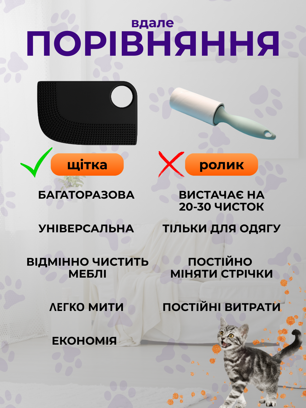 Щітка-скребок для видалення шерсті домашніх тварин JoyPro силіконова Чорний (de8a849d) - фото 5