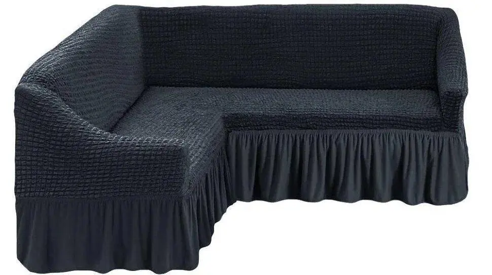 Накидка на угловой диван с оборкой Антрацит (10-18-dv2561476/5)