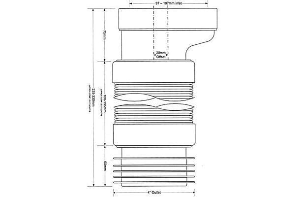 Гофротруба растяжная для унитаза Mcalpine 235-330 мм со смещением 20 мм с уплотнителем (WC-CON4F) - фото 2