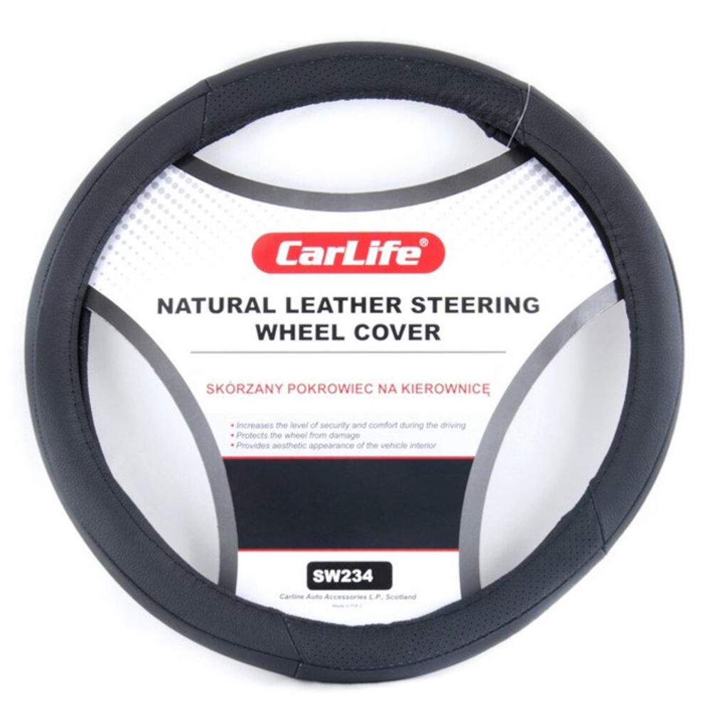 Чехол на руль CarLife кожаный S/35-37 см Черный (SW234S)