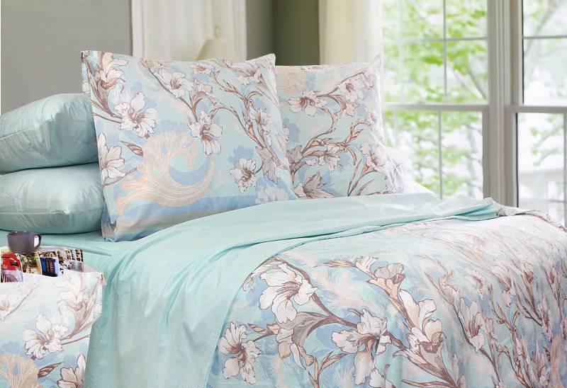 Постельный комплект полуторный Еней-плюс Т0570 Голубой/Белый