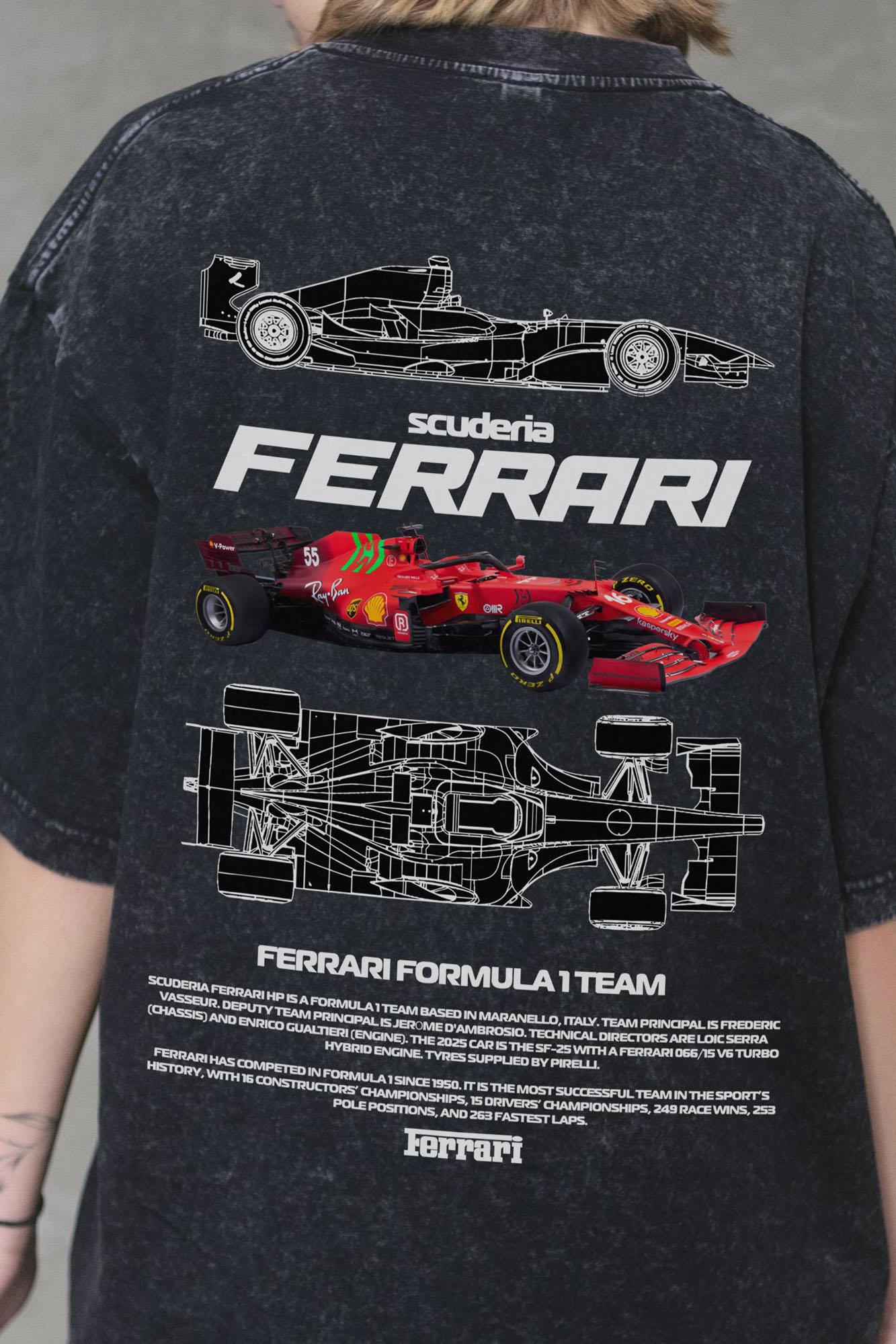 Футболка виварена Without Washed Оверсайз з принтом Ferrari S/M Black (S/M 8056142 8056143) - фото 6