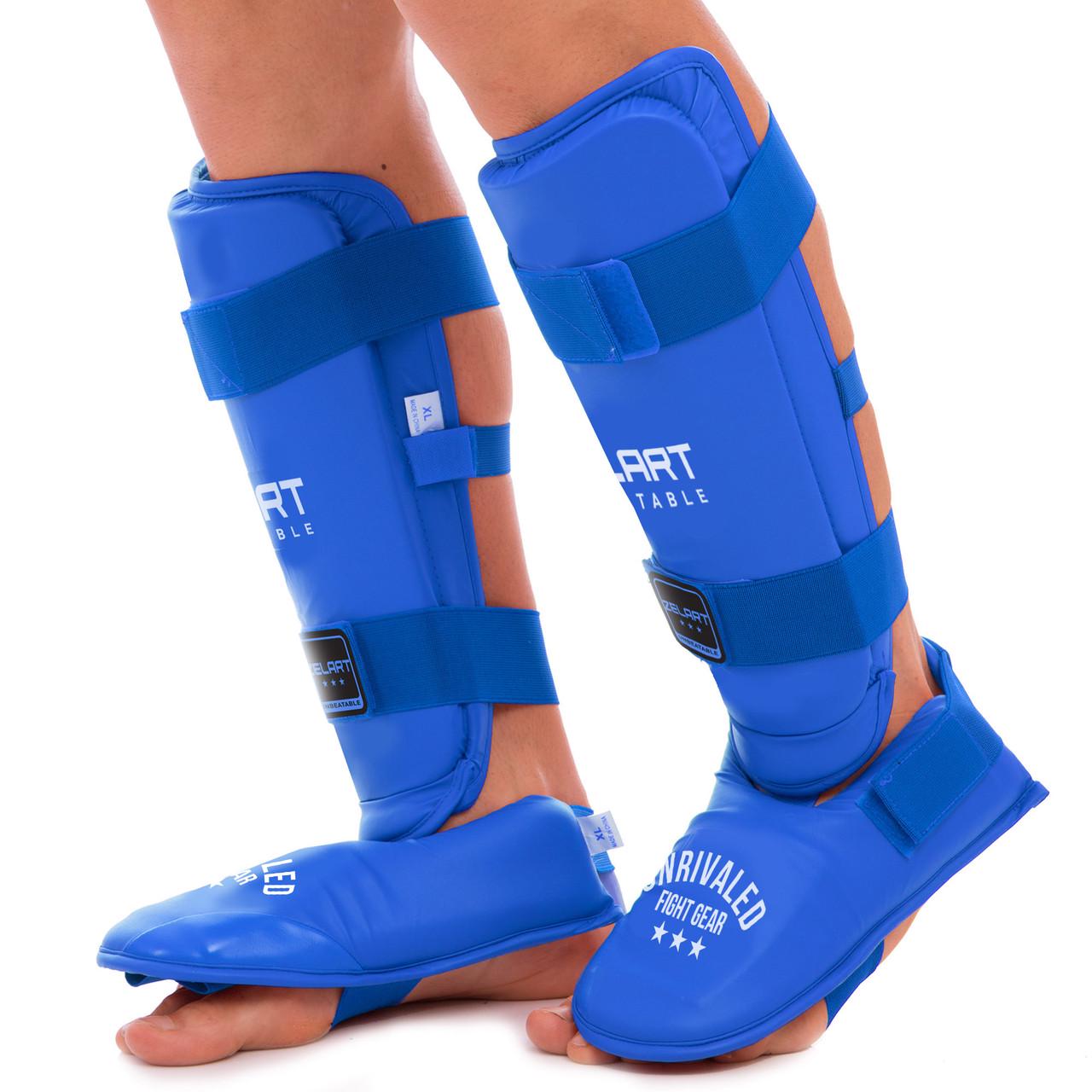 Захист гомілки з футами Zelart штучна шкіра S Синій (BO-3958)