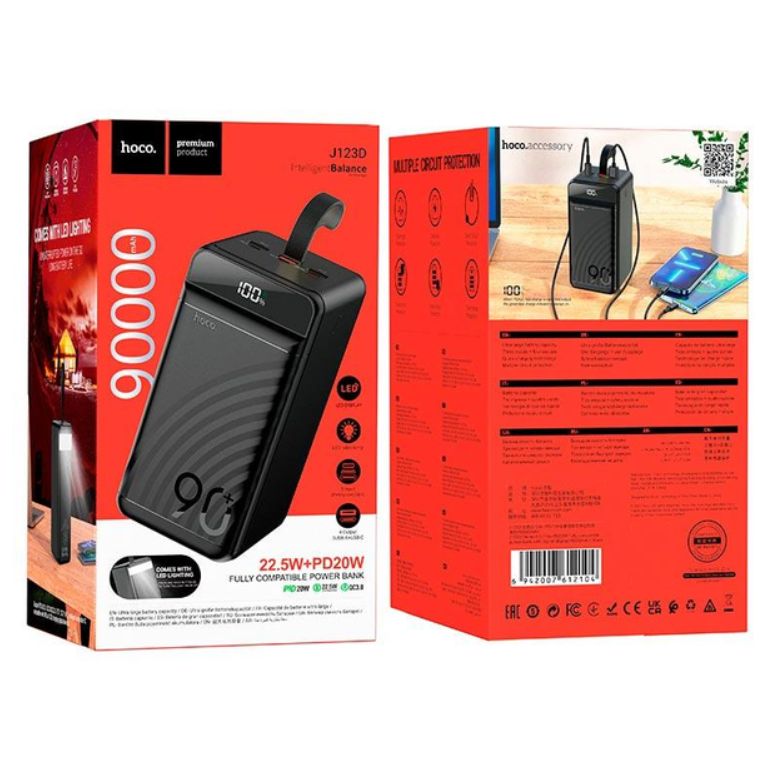 Повербанк Hoco J123D QC3.0+PD3.0 90000 mAh 22,5W з швидкою зарядкою/ліхтарем Чорний (454322) - фото 9