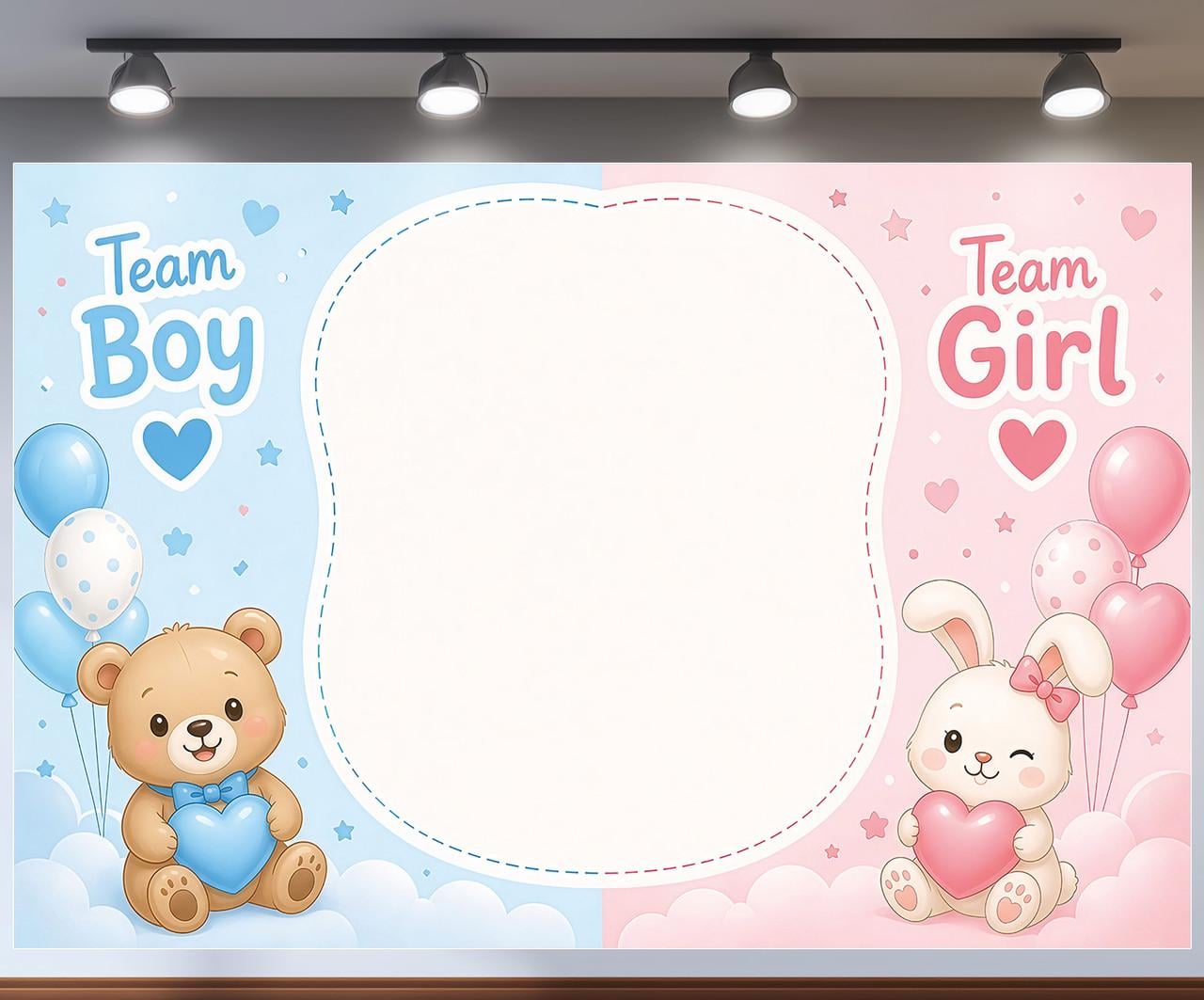 Плакат баннер Team Boy Team Girl рамка для фото с Мишкой и Зайчиком 240x160см, №48846 Плакат баннер Team Boy Team Girl рамка для фото с Мишкой и Зайчиком 240x160см, №48846