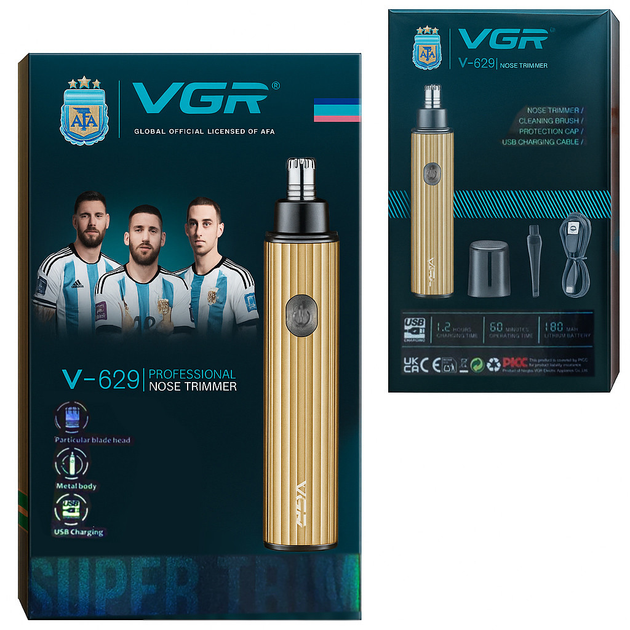 Тример акумуляторний VGR для носа та вух Золотий (V-629) - фото 2 Тример акумуляторний VGR для носа та вух Золотий (V-629) - фото 2