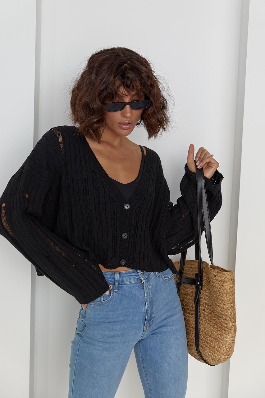 Кардиган жіночий у стилі гранж S Чорний (11643843) - фото 5 Кардиган жіночий у стилі гранж S Чорний (11643843) - фото 5