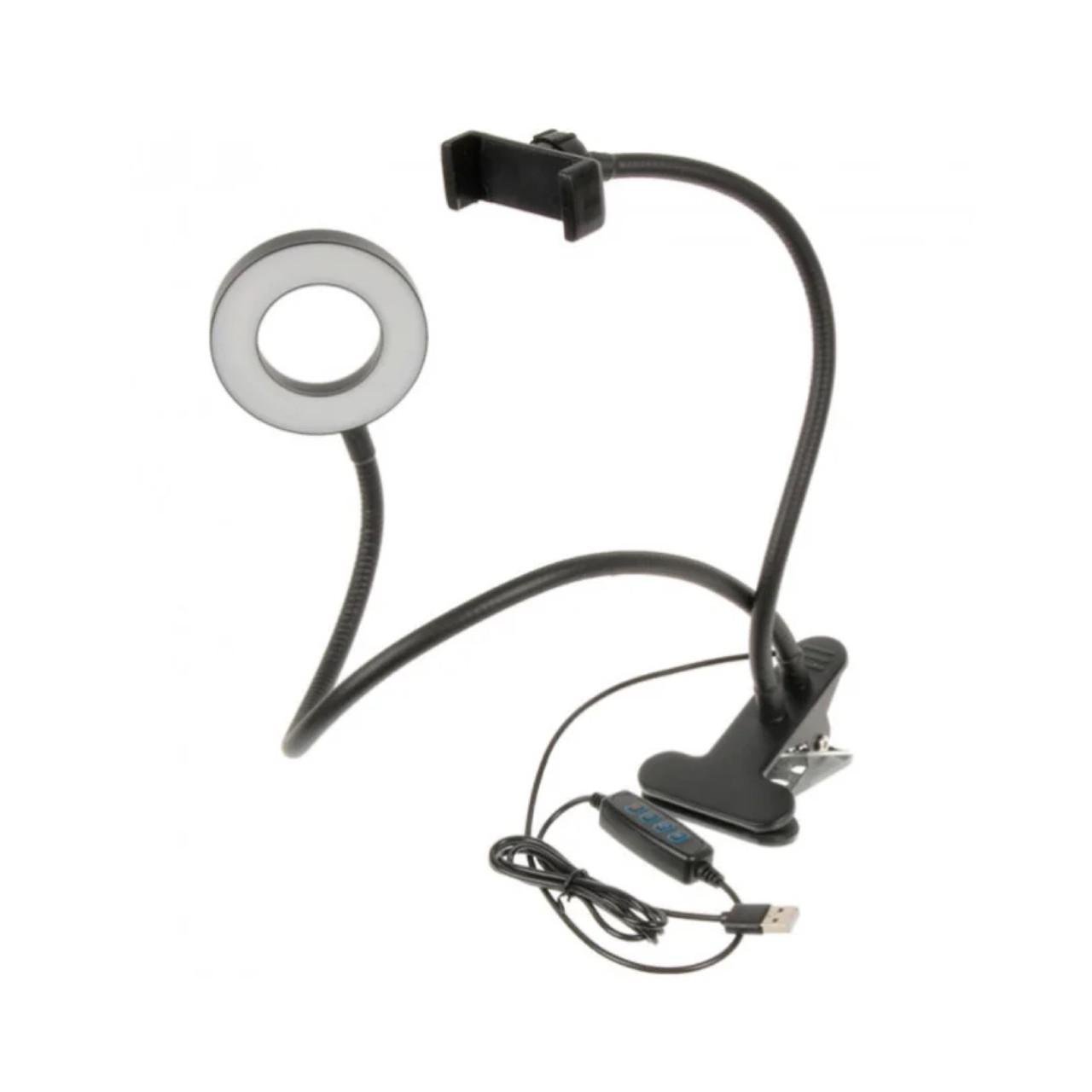 Кольцевая лампа светодиодная USB с прищепкой с держателем телефона 9 см (MLD_V1013)