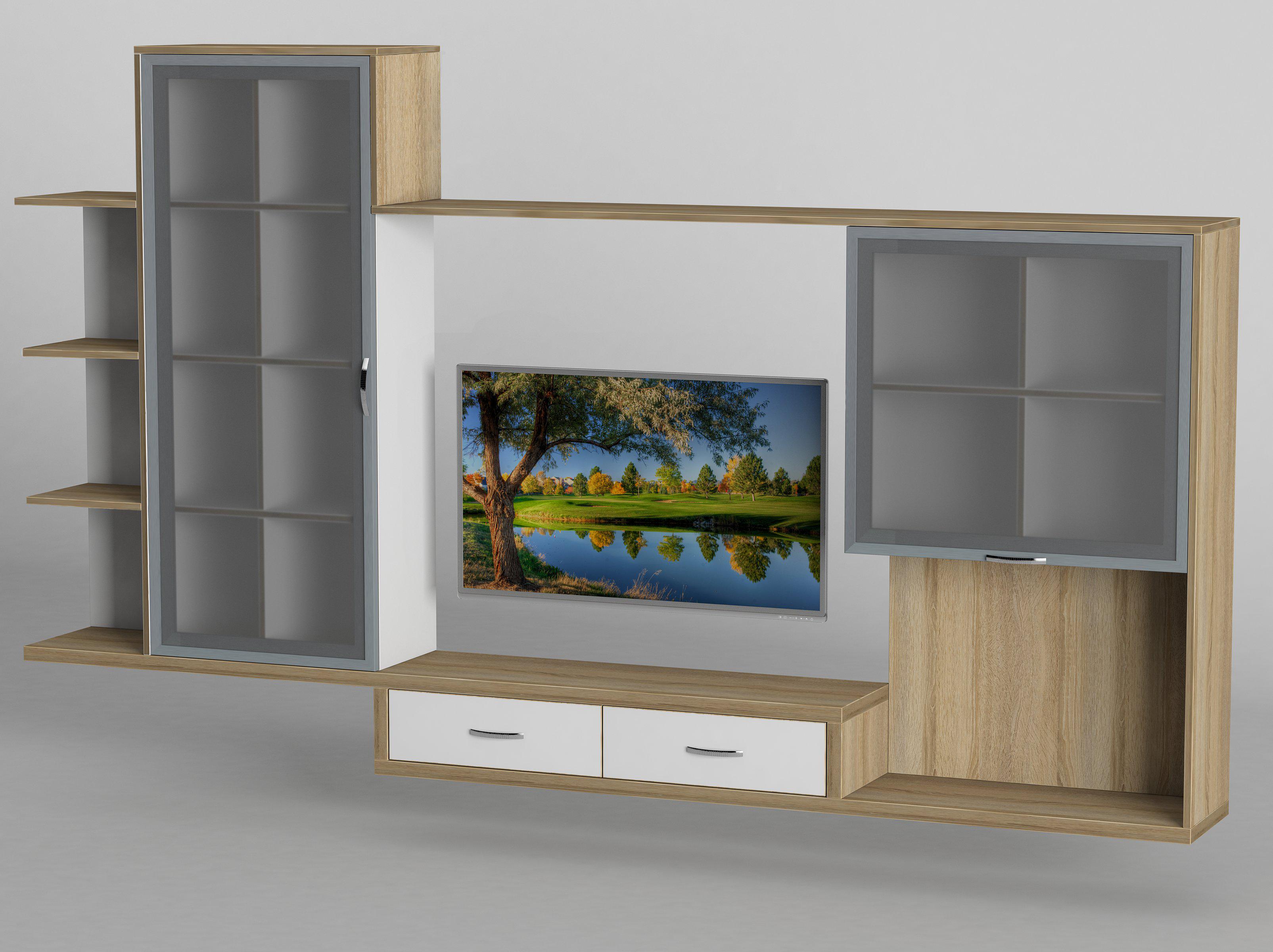 Вітальня навісна Тіса-меблі Вітальня-205 261х152х30 см Дуб сонома/Білий