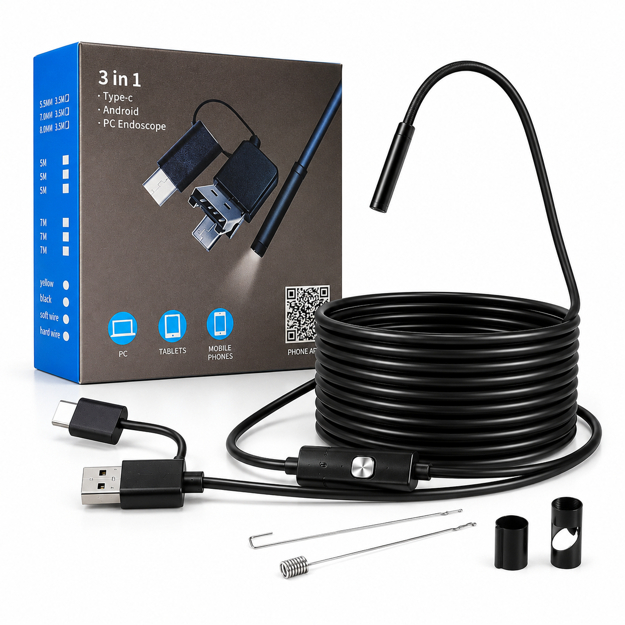 Відеоендоскоп автомобільний з камерою для смартфона й авто для телефона 3,5 м (ENDOSK-1492)