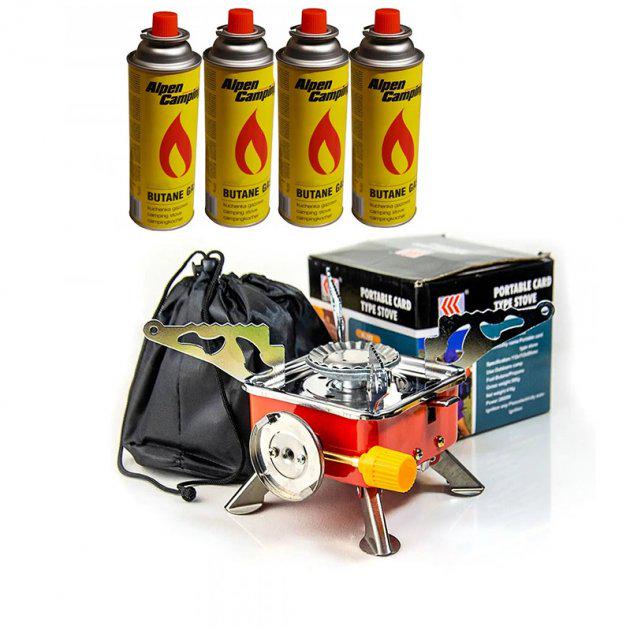 Горелка-плита газовая туристическая с 4 баллонами (127160)