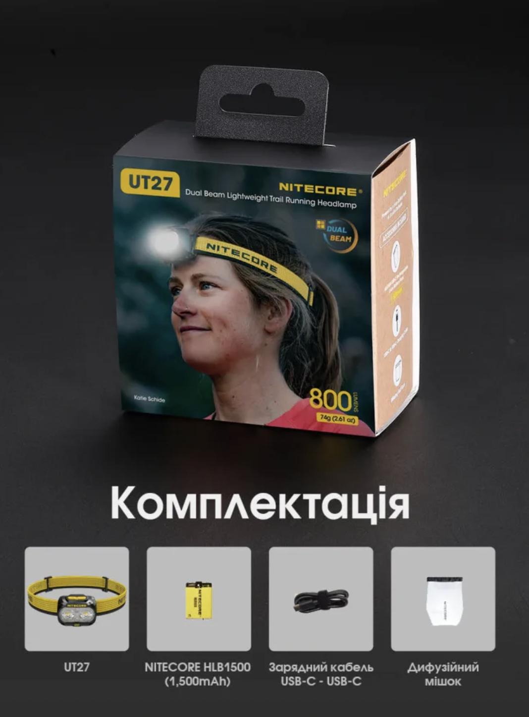 Ліхтар налобний Nitecore UT27 2024 USB-C з акумулятором 800 lm 168 м Білий (28177888) - фото 14 Ліхтар налобний Nitecore UT27 2024 USB-C з акумулятором 800 lm 168 м Білий (28177888) - фото 14