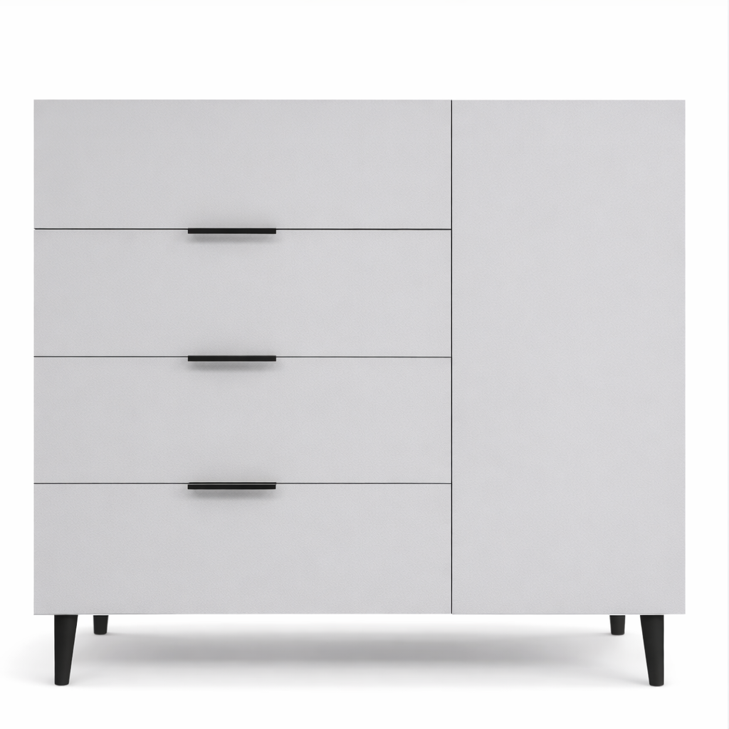 Комод с четырьмя ящиками и одной дверцей с внутренними полками на ножках (RM4B1F1100LGLG)