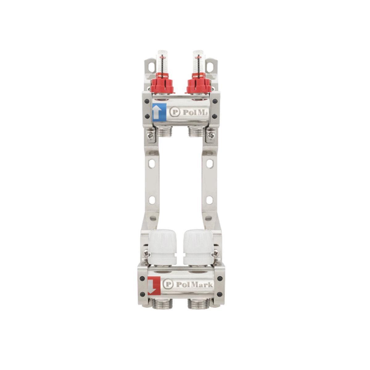 Коллектор Polmark PBMF102 с термоклапанами и расходомерами 1x3/4" 2 выхода (SW-89852)