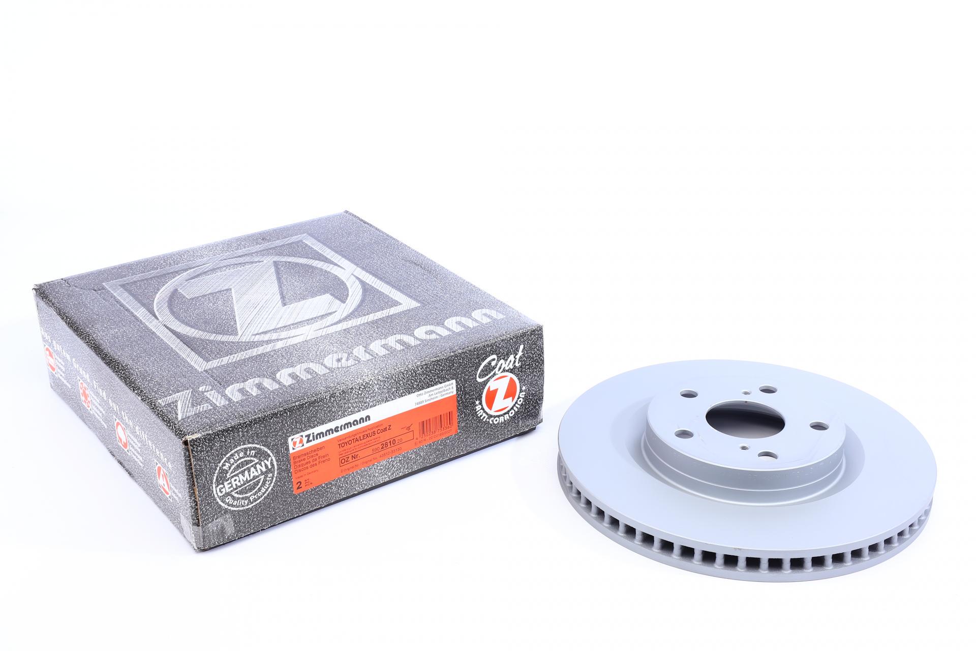 Диск тормозной передний ZIMMERMANN для Toyota Aurion/Camry/Rav4 2.0-2.2 06- с покрытием вентилируемый 296x28 мм (590.2810.20)