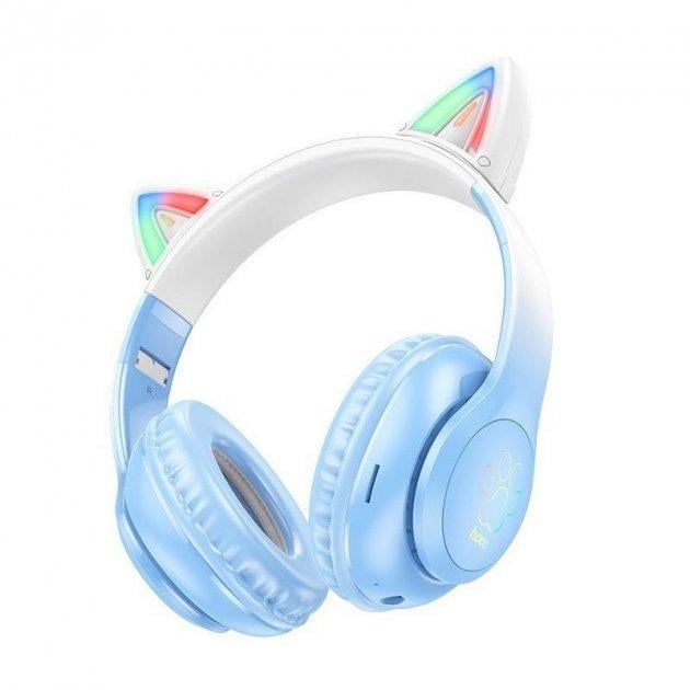 Наушники Hoco Cat ears W42-2 Bluetooth с подсветкой Синий (20410066) - фото 1