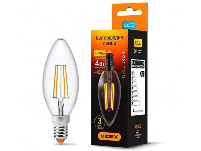Світлодіодна лампа Videx C37F Filament 4W E14 3000K (VL-C37F-04143)
