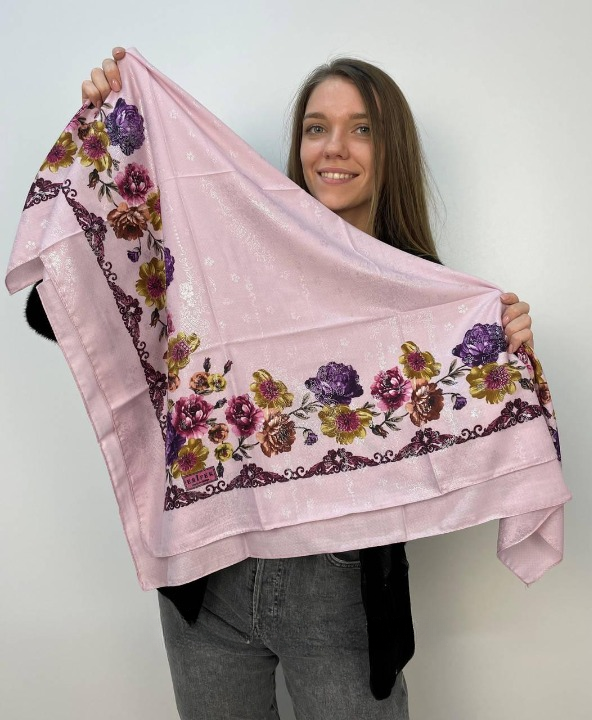 Платок женский кашемировый с люрексом 80х80 см Пудровый (ХустM187)