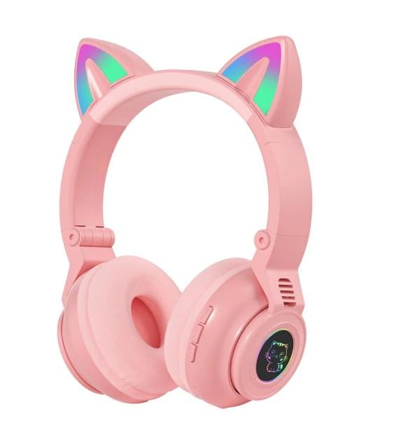 Наушники беспроводные STN-26 Cat Ear Bluetooth с кошачьими ушками и LED подсветкой Розовый