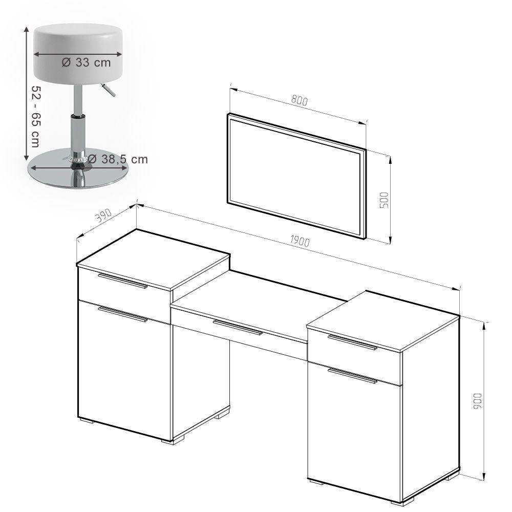 Туалетный столик Vicco Lilli со стулом 190x90 Белый глянец - фото 3 Туалетный столик Vicco Lilli со стулом 190x90 Белый глянец - фото 3