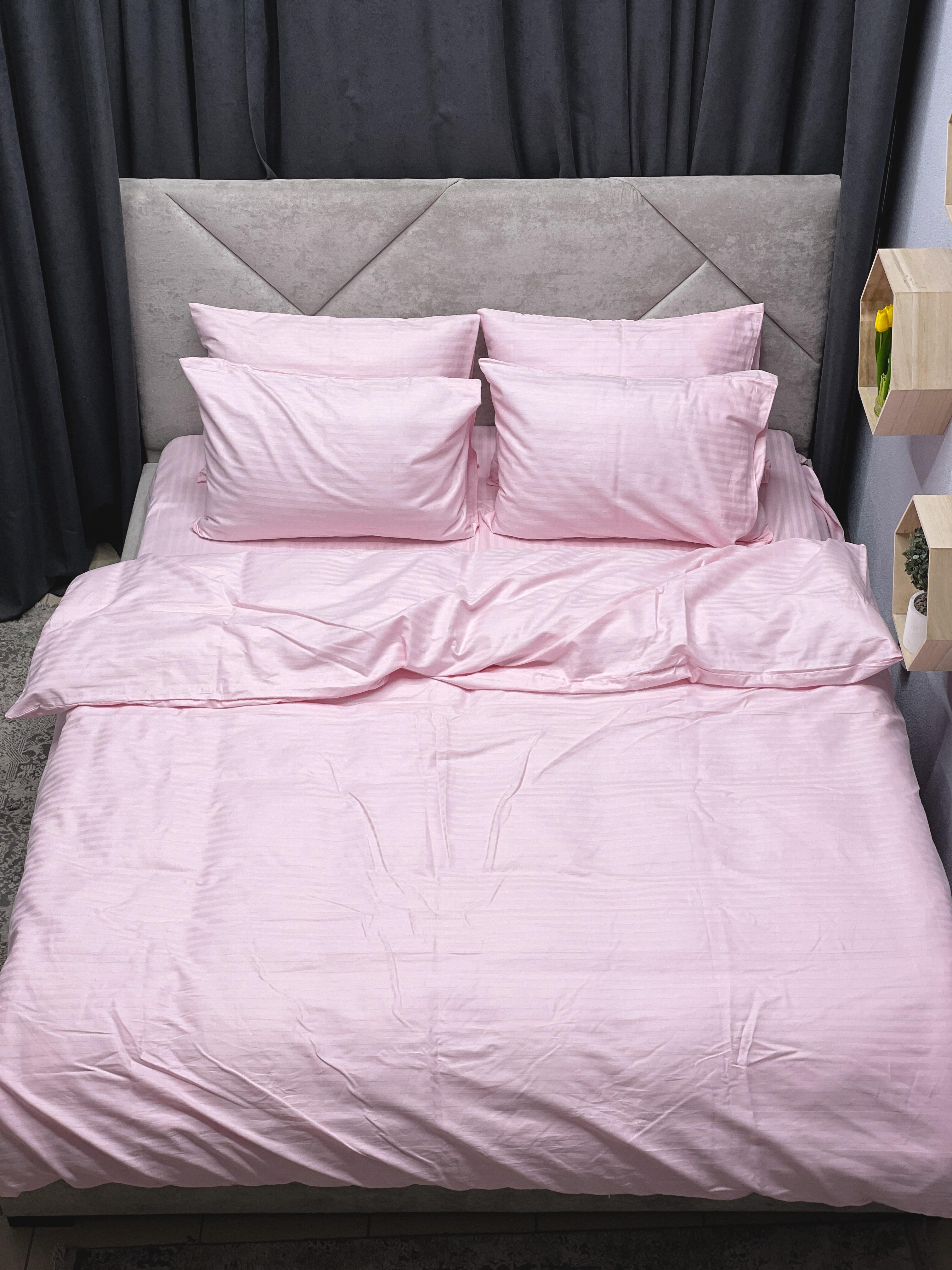 Комплект постельного белья Ego-textile 014SF страйп-сатин однотонный в полоску Розовый (198811463)