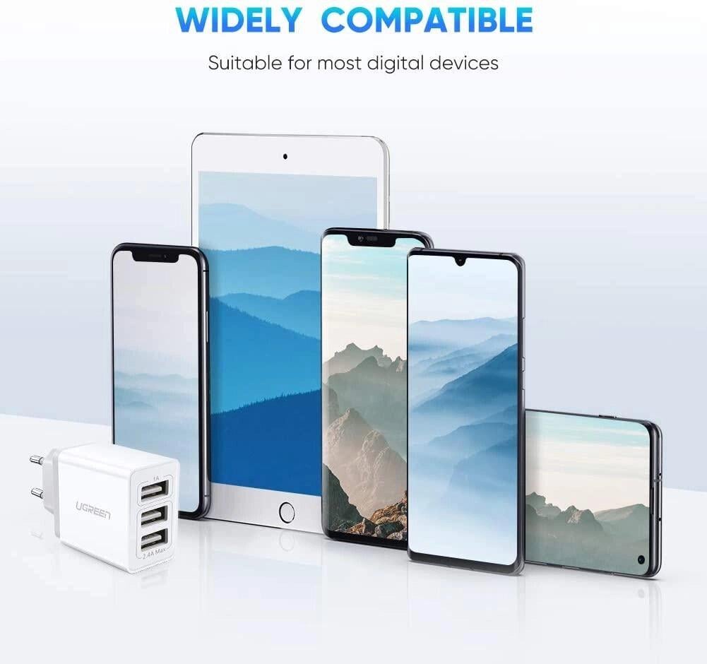 Зарядное устройство сетевое UGREEN ED013 3хUSB White (50817) - фото 5 Зарядное устройство сетевое UGREEN ED013 3хUSB White (50817) - фото 5