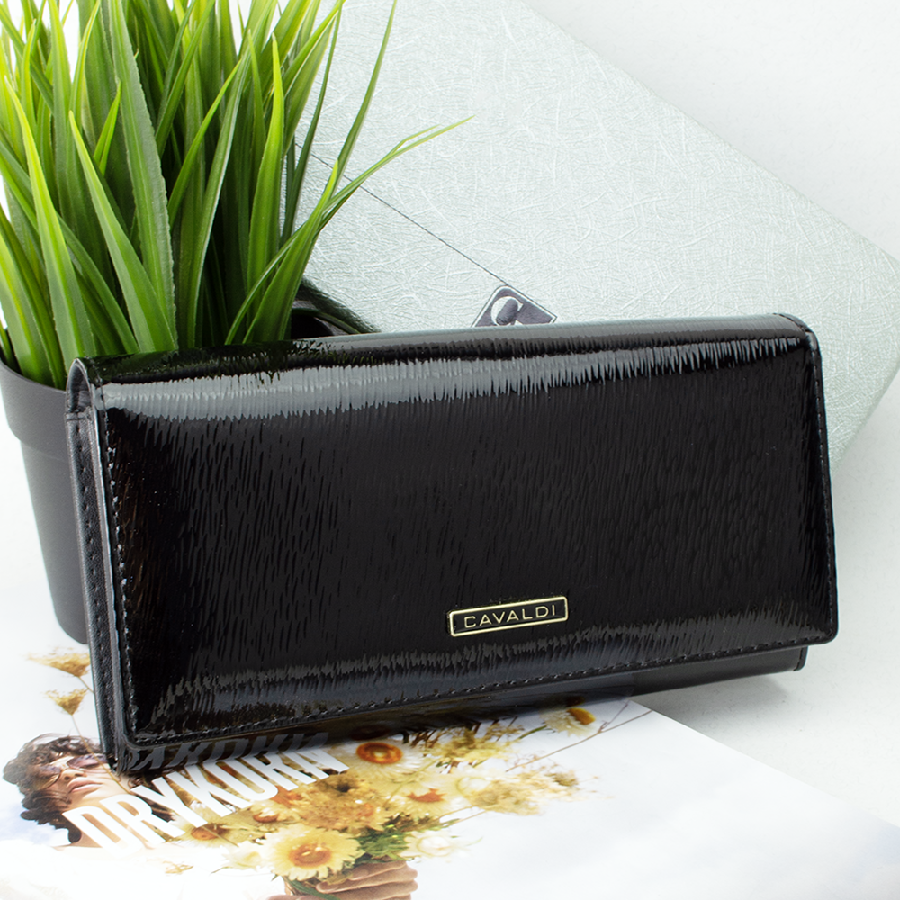 Кошелек женский лаковый Cavaldi H27-1-SH классический Черный Кошелек женский лаковый Cavaldi H27-1-SH классический Черный