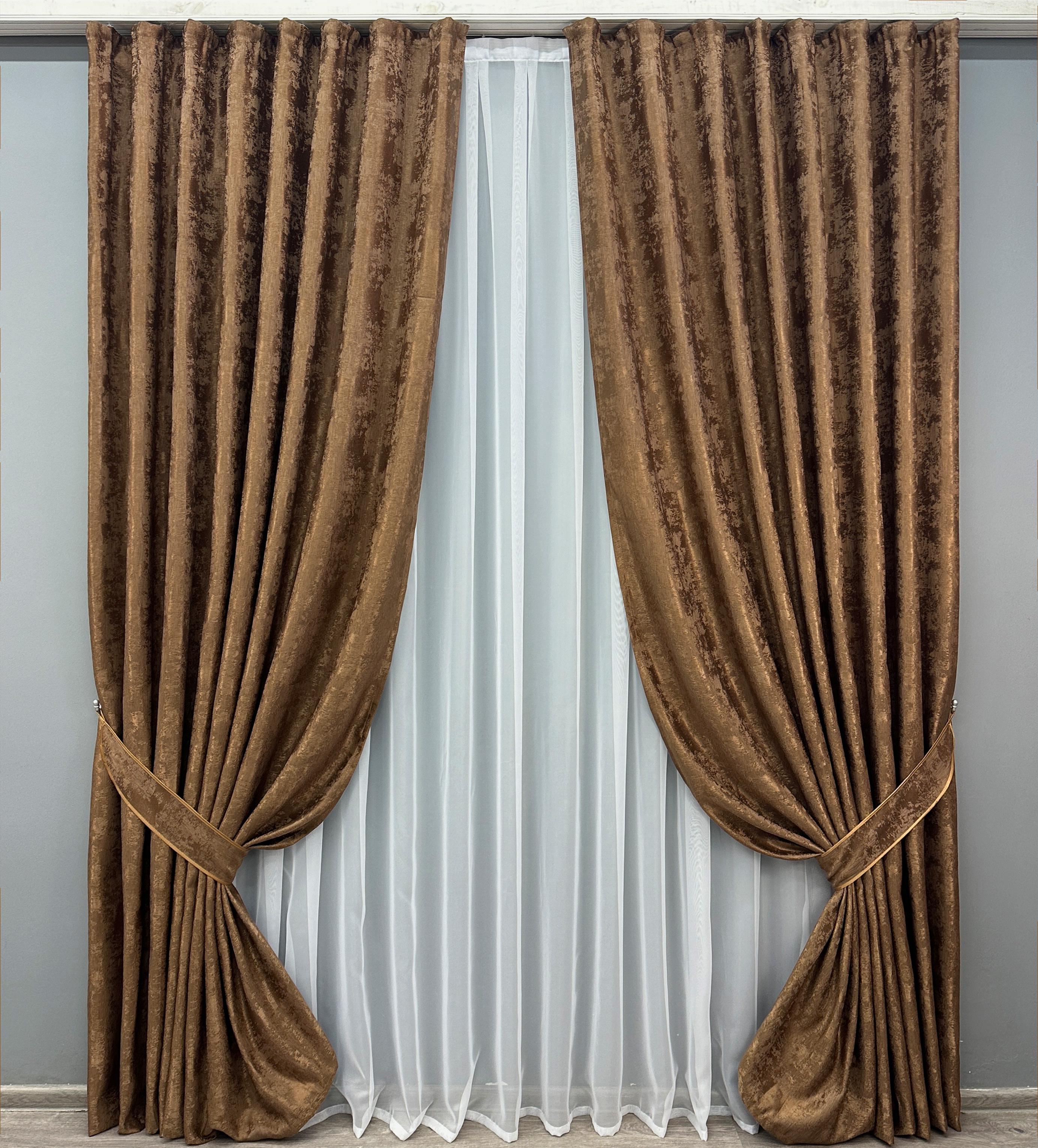 Комплект готових штор VR-Textil Жаккард Sultan XO №1827ш 100х270 см 2 шт. Коричневий (31-060)
