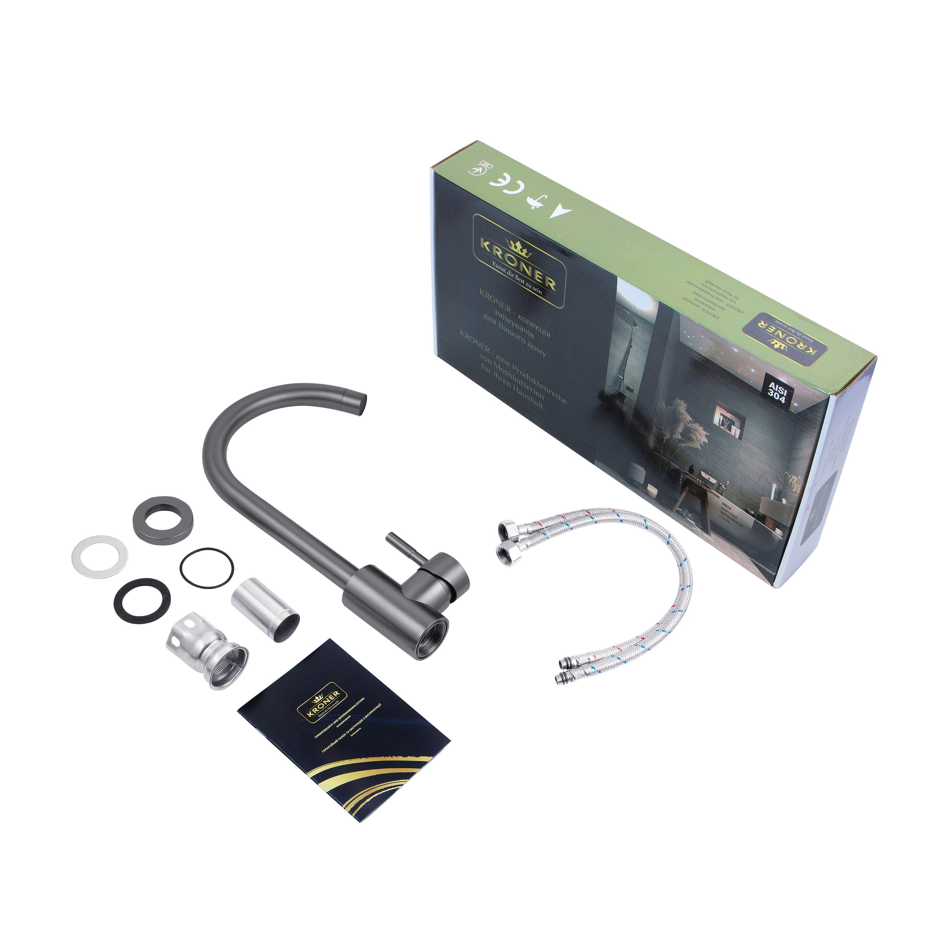 Смеситель для кухни KRONER Edelstahl Klassisch-SCH035PVD CV024351 однорычажный Серый (136545) - фото 8