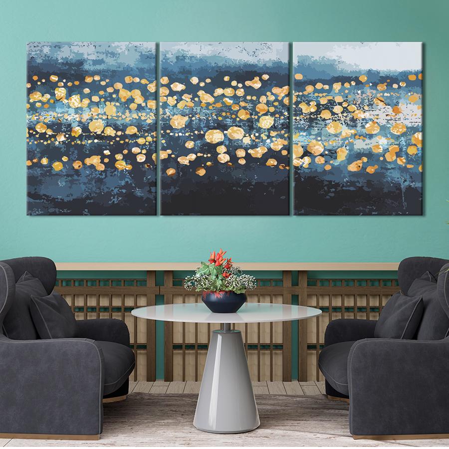 Картина на полотні Абстракція золоті плями на синьому полотні 156x67 см (V57-3_L) - фото 3