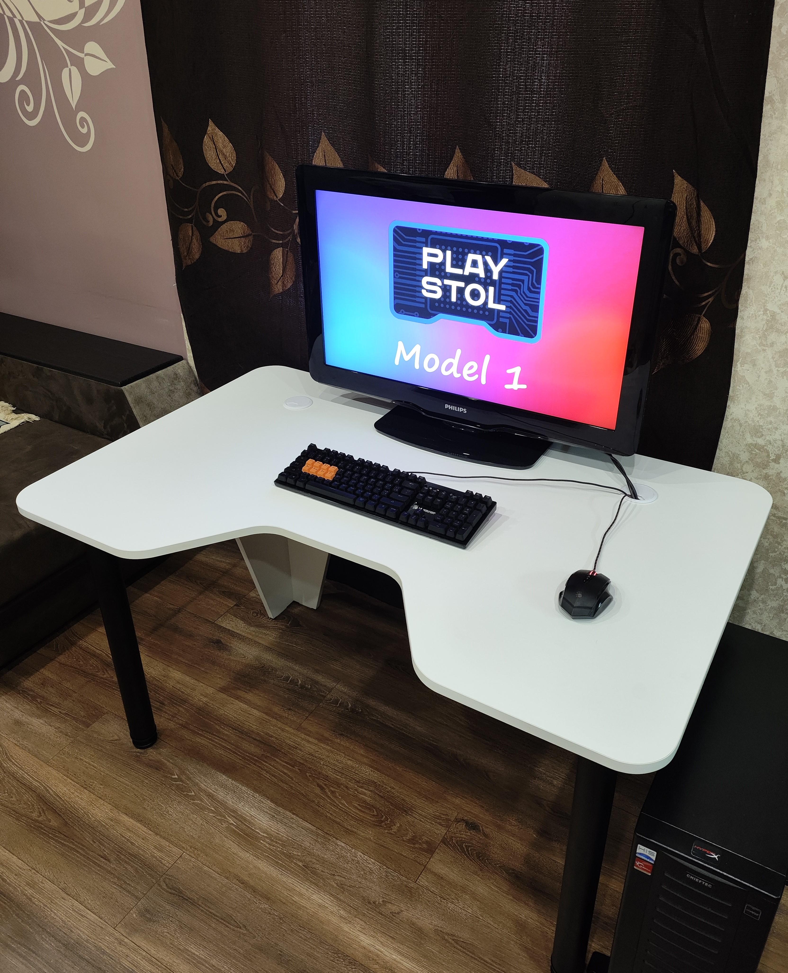 Комп'ютерний стіл геймерський ігровий PlayStol Model 1 1300х800х730 мм Білий