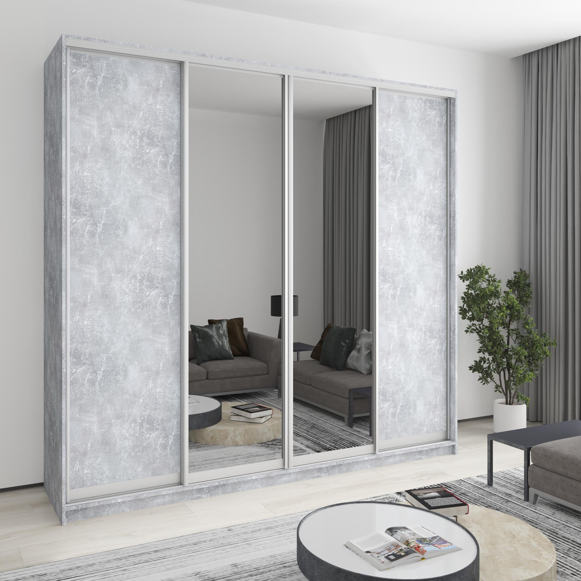 Шкаф-купе четырехдверный MebelStar Стандарт AL 2 ДСП/2 зеркала 250x60x240 см Бетон (MBS-13126)