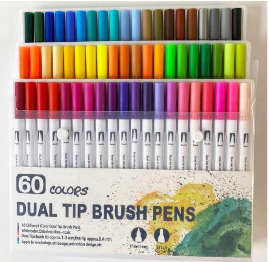 Двосторонні акварельні маркери-лінери для скетчингу Dual Tip Brush Pens 60 кольорів