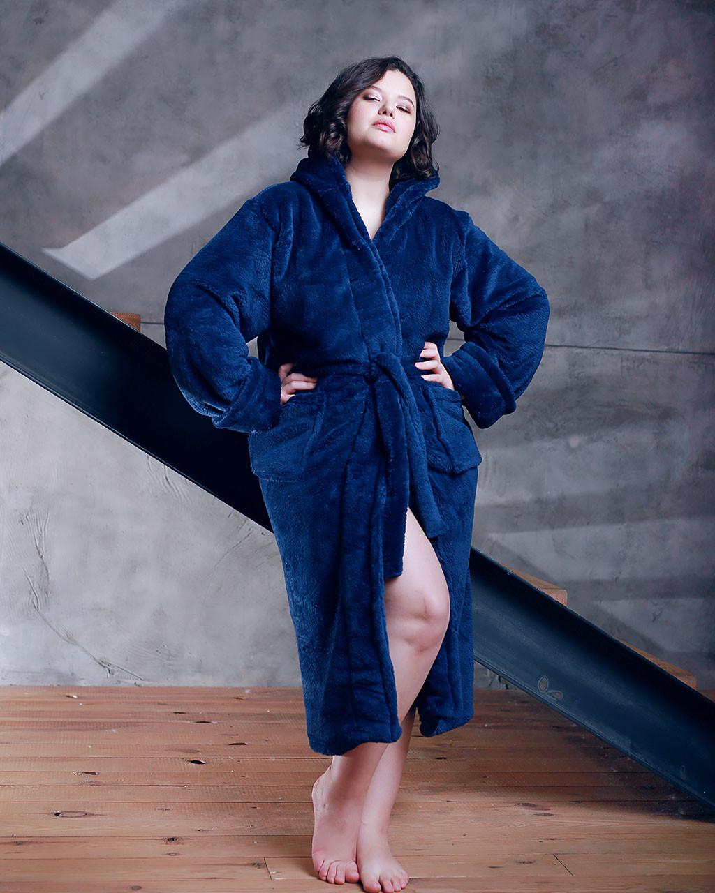 Халат женский махровый длинный Батал XL Темно-синий Халат женский махровый длинный Батал XL Темно-синий