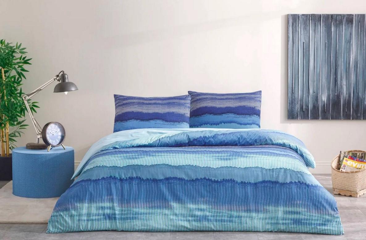 Постельное белье Tac Wave mavi ранфорс евро на резинке