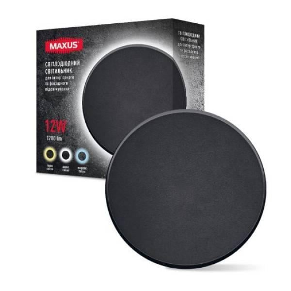 Светильник светодиодный накладной Maxus MWL 12W 3CCT IP65 BL Circle Черный (00000023296)