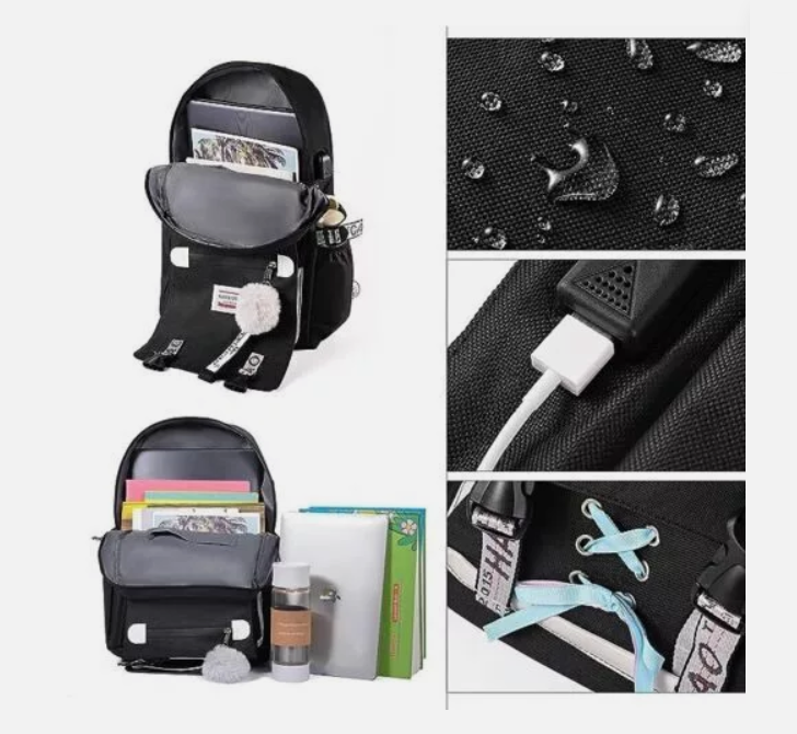 Шкільний рюкзак для дівчаток Harvard з USB портом/замочком і хутряним помпоном Чорний (1226011661) - фото 8 Шкільний рюкзак для дівчаток Harvard з USB портом/замочком і хутряним помпоном Чорний (1226011661) - фото 8