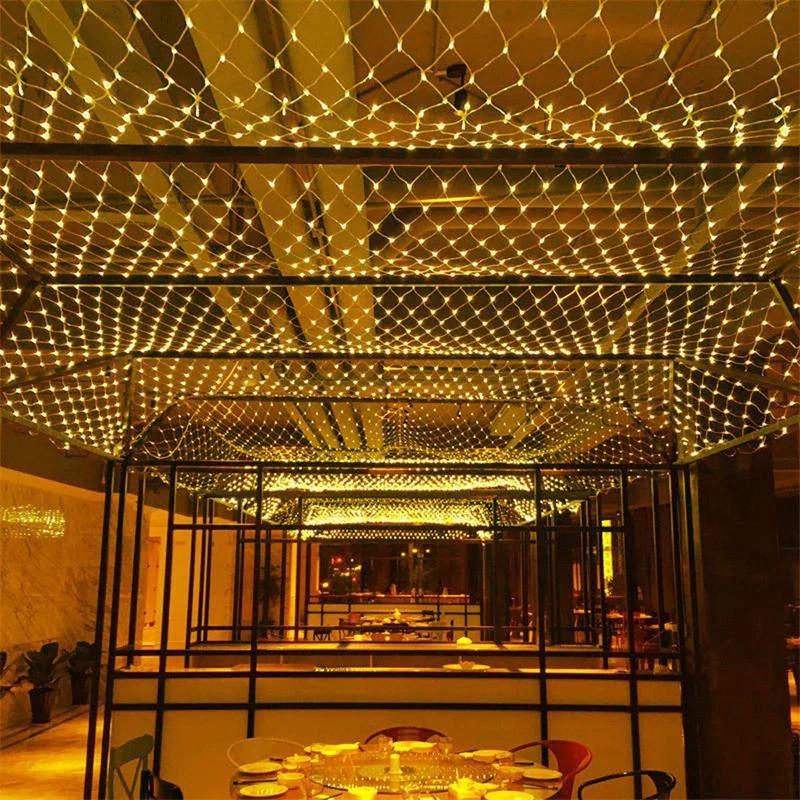 Гирлянда-сетка уличная от сети прозрачный шнур 2х2 м 120LED Золотой (1000-RV81G)