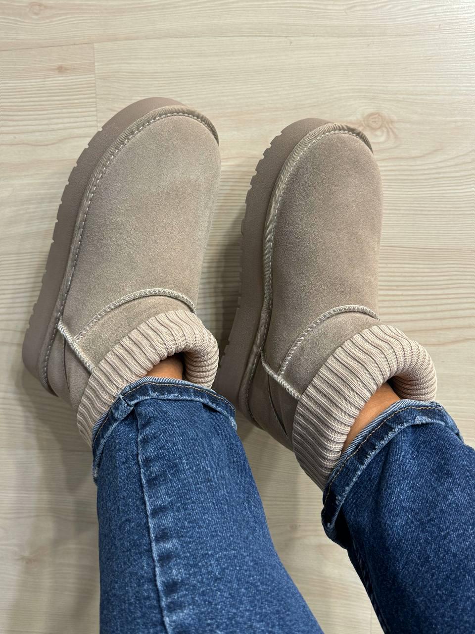 Угги женские Hengji 56-3 с манжетом носком на высокой подошве р. 40 Бежевый (5160) - фото 4