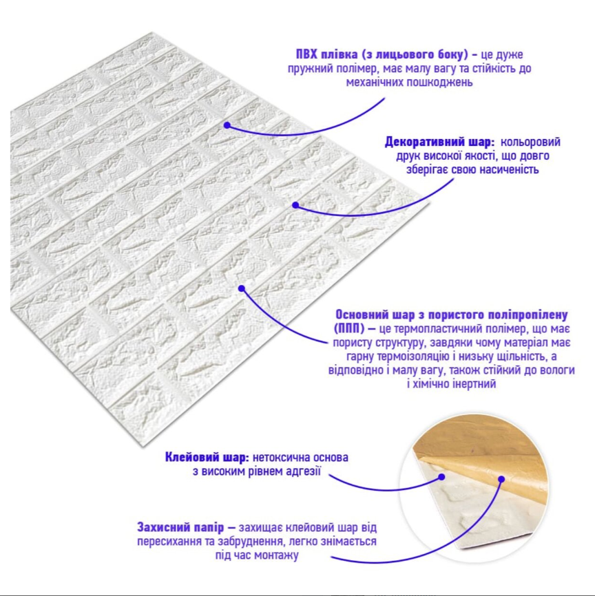 3D-панель декоративная самоклеящаяся под кирпич 77x70 см x 4 мм - фото 5