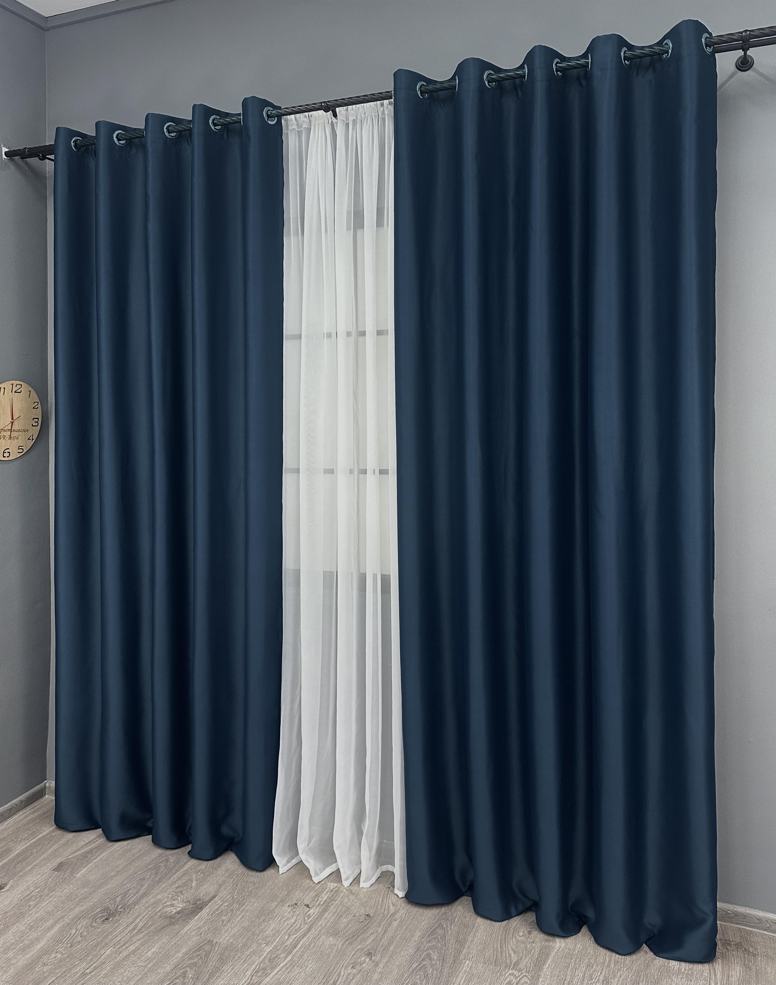 Комплект штор на люверсах VR-Textil Блэкаут Bagema Rvs № 1474ш 150х250 см 2 шт. Синий (37-0256) - фото 3