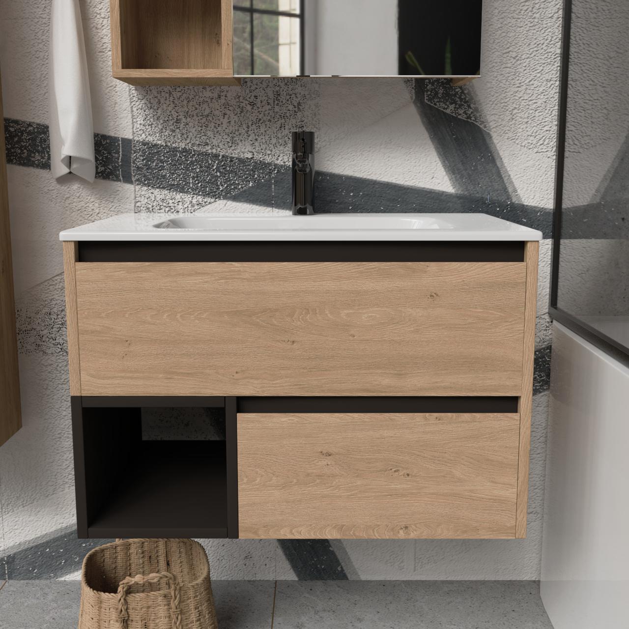 Тумба підвісна з раковиною MVK Vostok Craft 80 В2 800х450х530 мм Дуб кам'яний (c280db) - фото 1