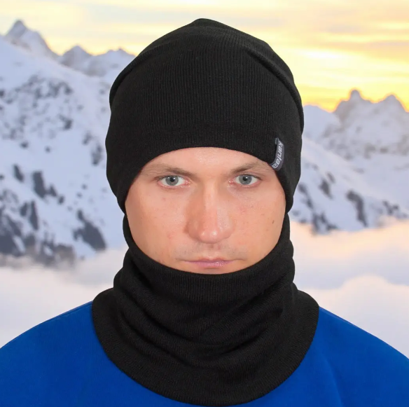 Комплект мужская шапка с отворотом со снудом на флисе Черный (29548403) - фото 4 Комплект мужская шапка с отворотом со снудом на флисе Черный (29548403) - фото 4