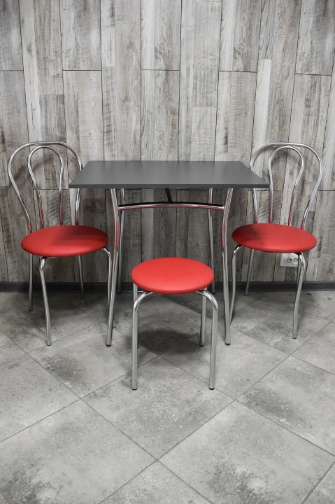 Комплект кухонний Tulipan Тріо стіл/стільці 2 шт./табурет 60х80х75 см Чорний/Червоний/Хром