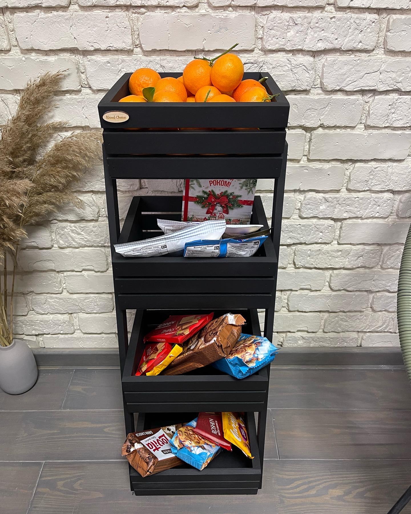 Ящик-фруктовница деревянная 4 яруса Черный (148) - фото 4